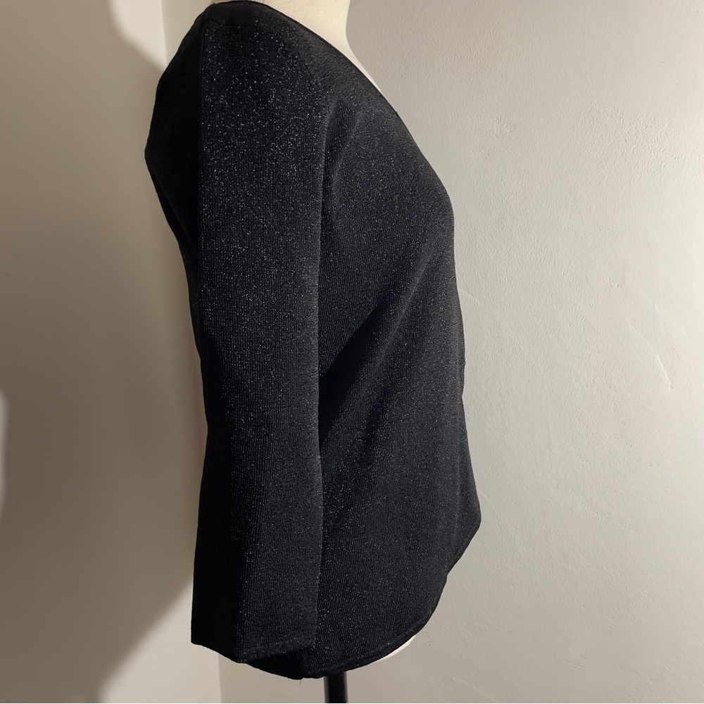 Black Sparkly V-Neck Faux Wrap Sweater Gold Ring Accent by Joseph A
Size Medium - Picture 6 of 15